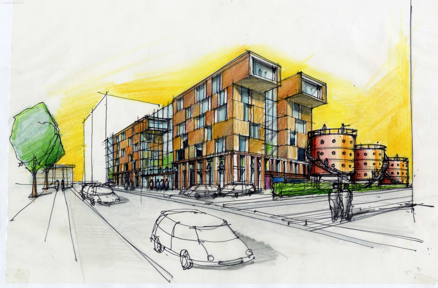 Hotel, starterswoningen en hergebruikte wijnterminal in Cruquiusgebied