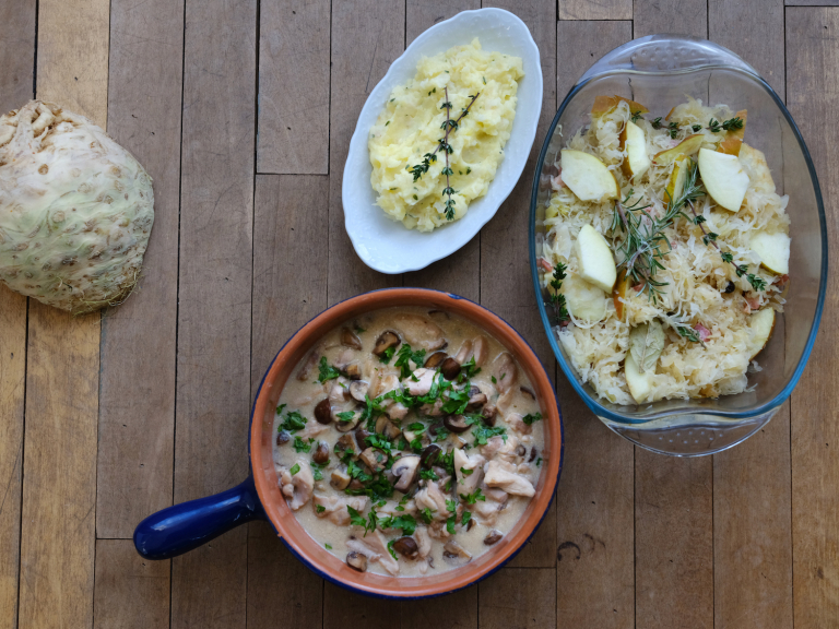 Recept voor de feestdagen: Kerstkipmaal met zuurkool en knolselderij